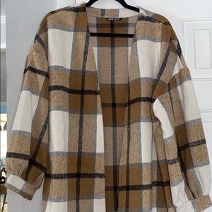 Plaid Balloon Sleeve Oversized Overcoat